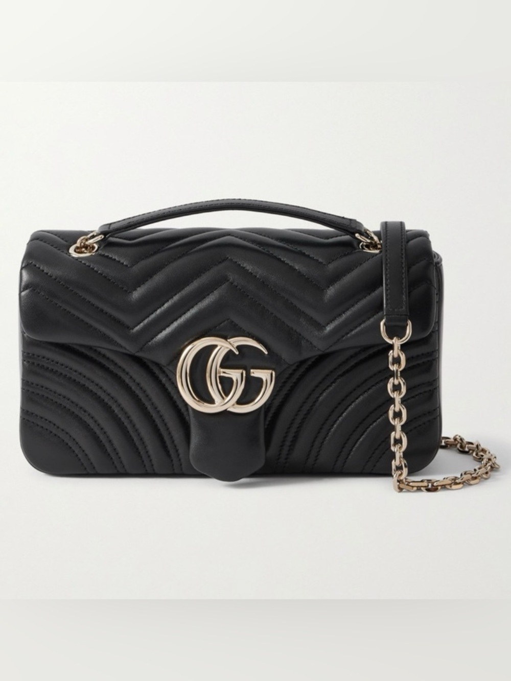 GUCCI Marmont medium GG logo quilted leather flap shoulder chain bag
